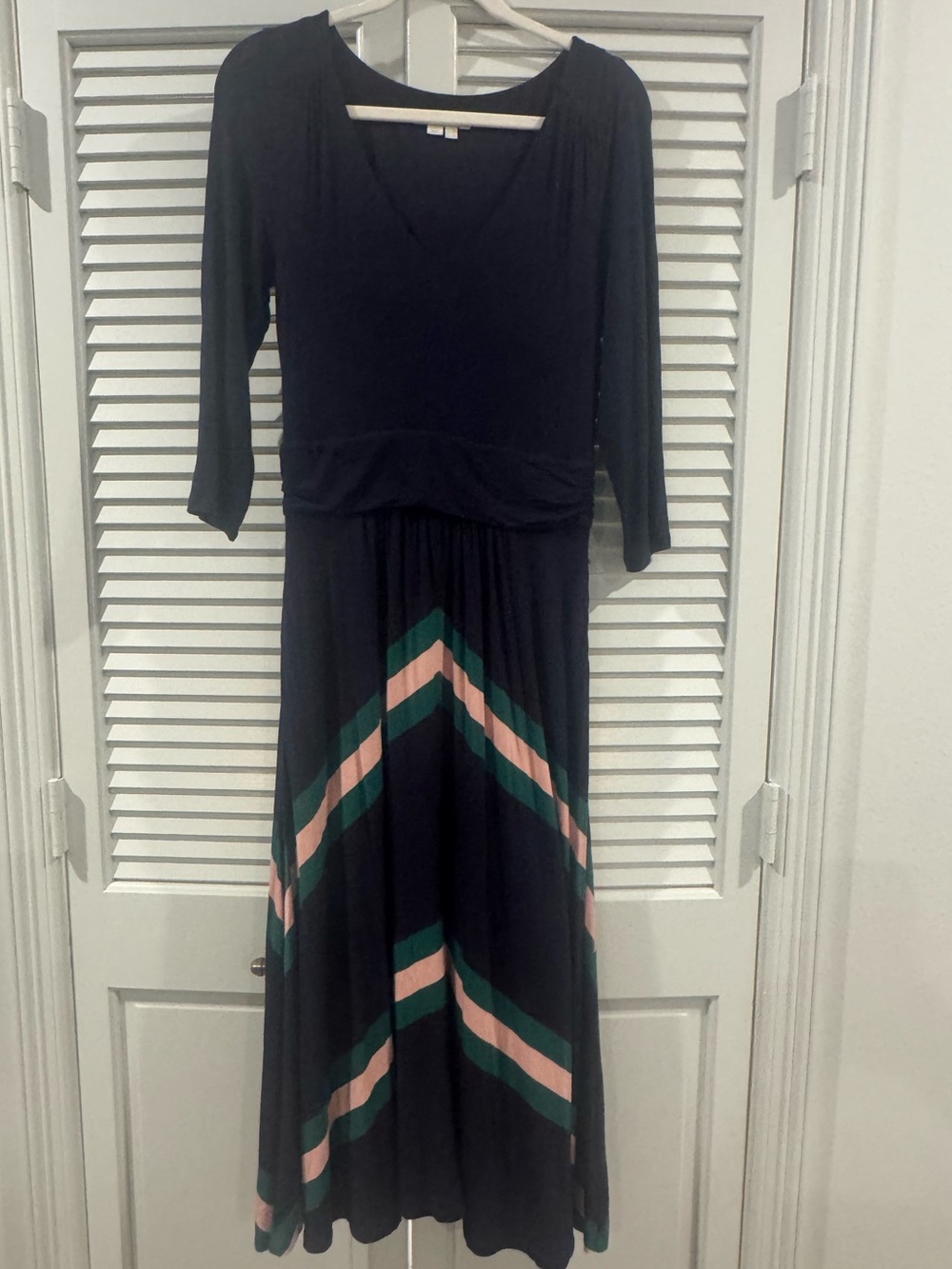 Women's Navy Maxi Dress with Pink and Green Chevron Stripes